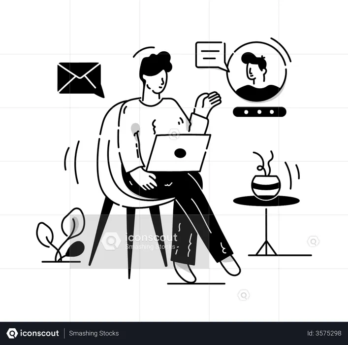 Man sitting on chair and talking to fellow employee  Illustration