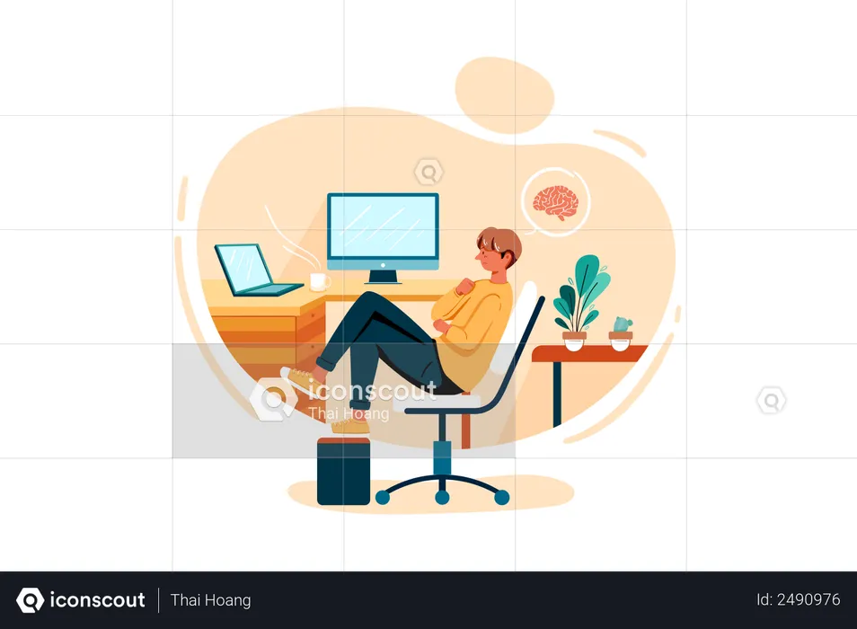 Man sitting on chair brainstorming about business idea  Illustration