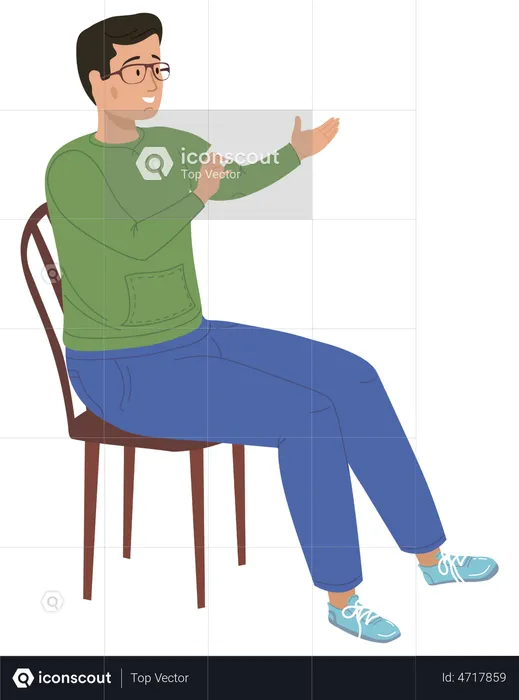 Man sitting on chair holds card  Illustration