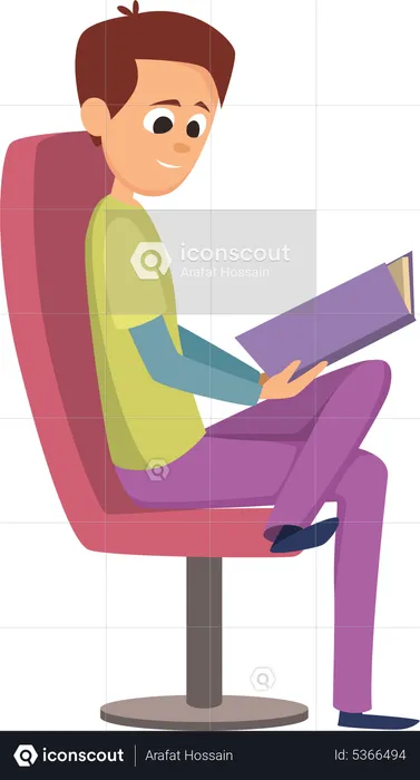 Man sitting on chair while reading book  Illustration
