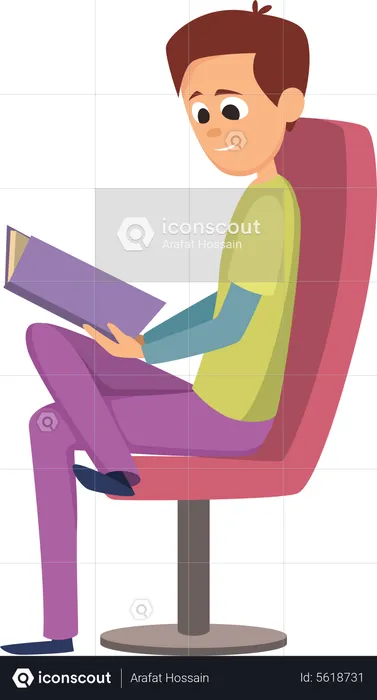 Man sitting on chair while reading book  Illustration