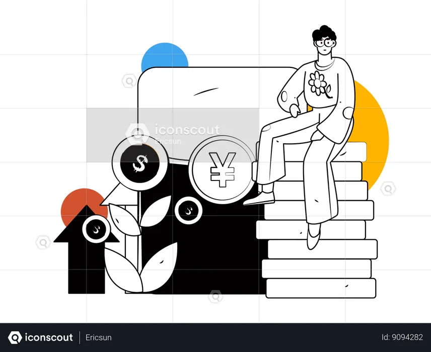 Man sitting on coins stack  Illustration