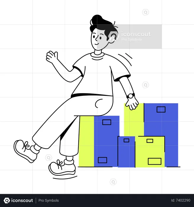 Man sitting on Delivery Boxes  Illustration