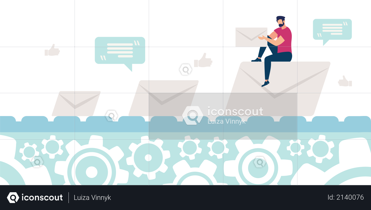 Man Sitting on Envelope Illustration