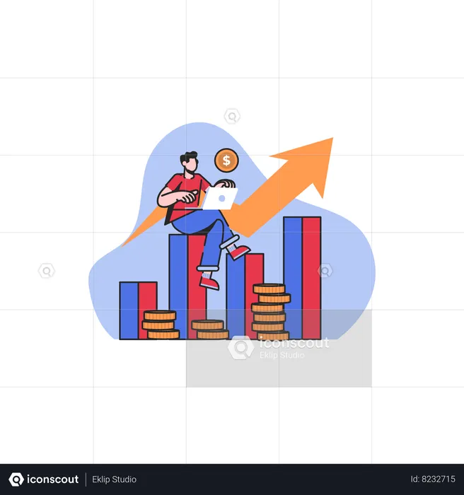 Man sitting on investment growth chart  Illustration