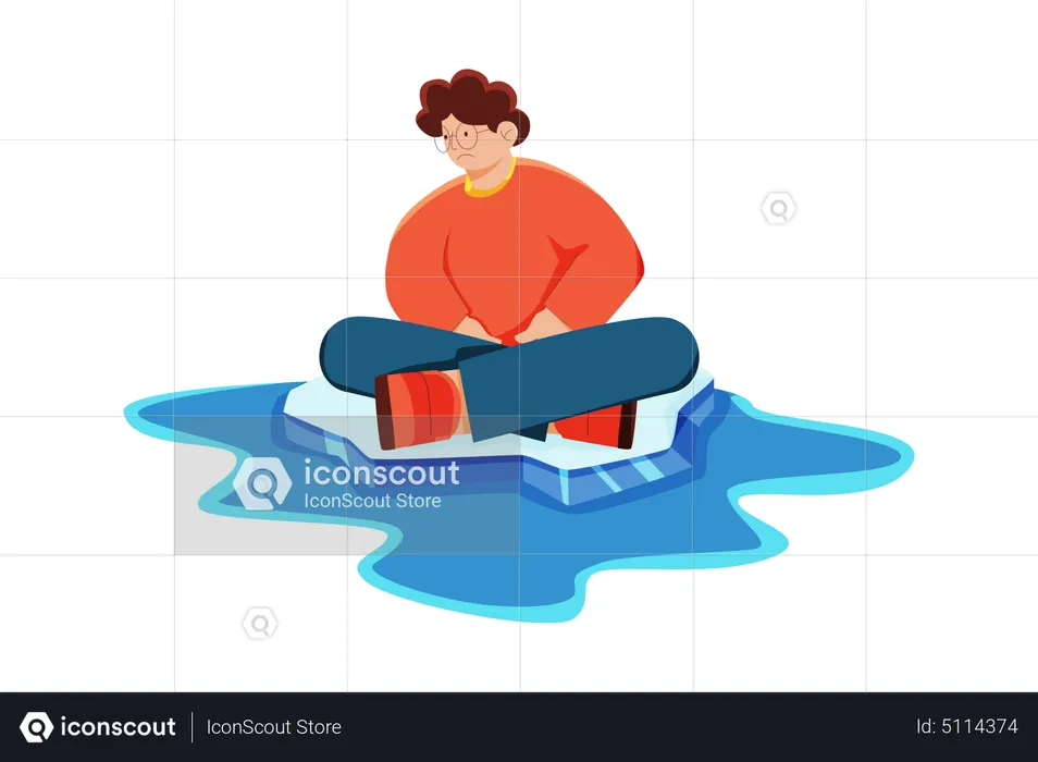 Man sitting on melting ice glacier  Illustration