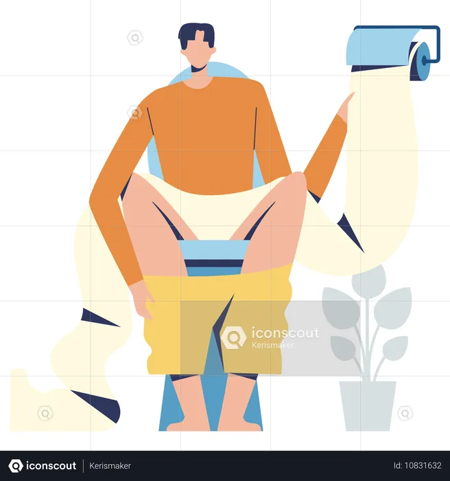 Man sitting on potty tub  Illustration