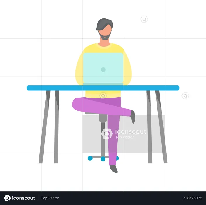 Man sitting on table and using laptop  Illustration