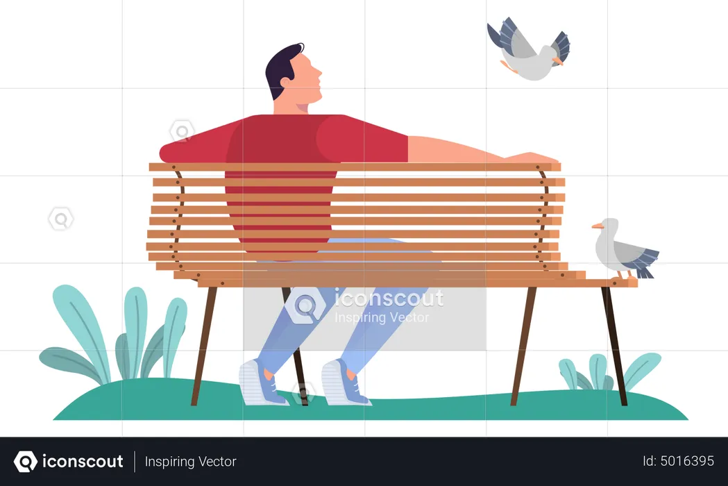 Man sitting on the bench in park  Illustration