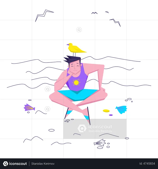 Best Man sitting on the sand on beach Illustration download in PNG