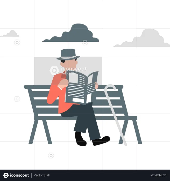 Man sitting outside reading newspaper  Illustration