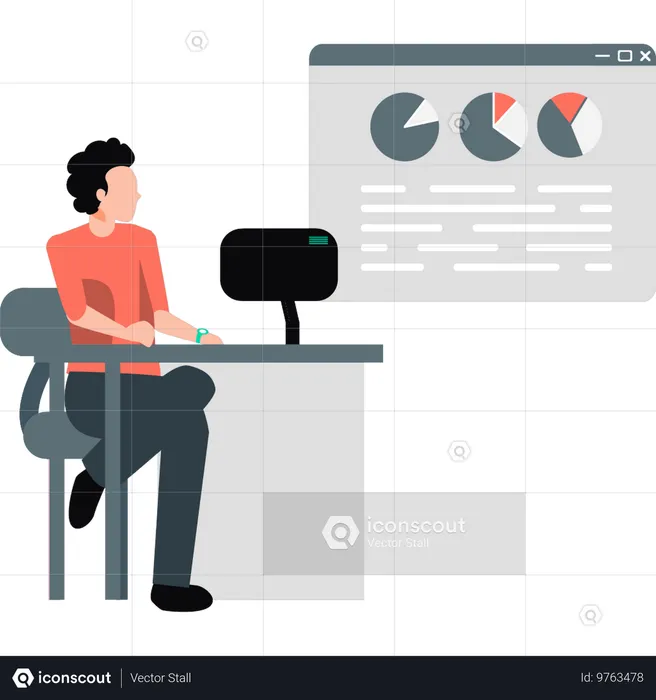 Man sitting while working hours  Illustration