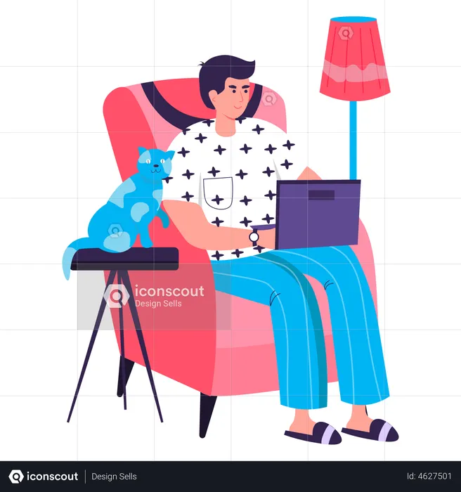 Man sitting with laptop in chair  Illustration