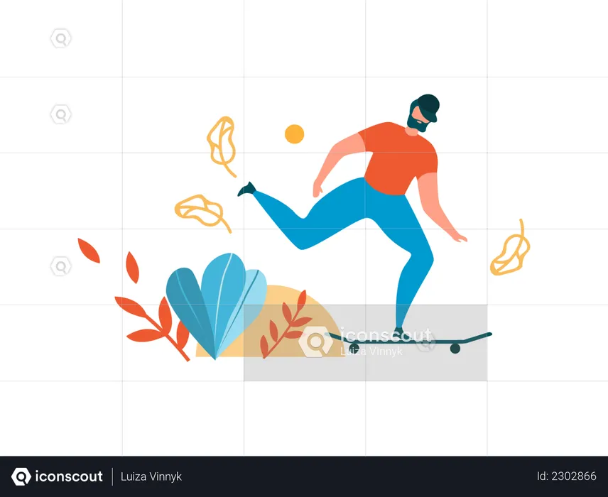 Man skateboarding in park  Illustration