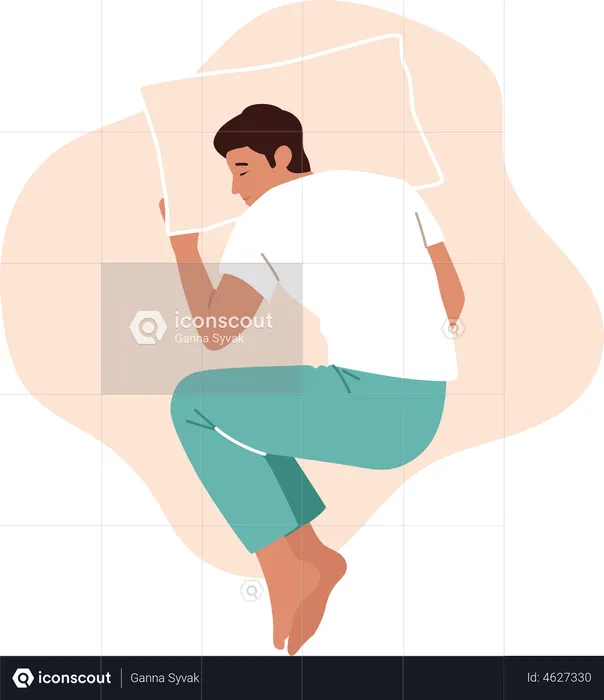 Man sleeping in embryo pose  Illustration