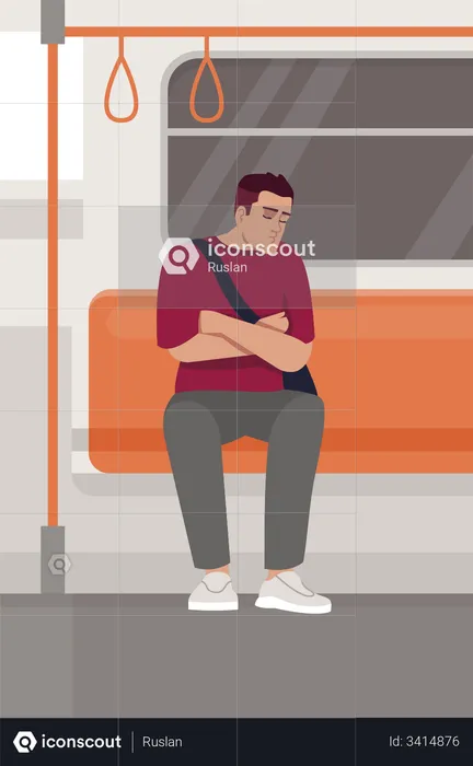 Man sleeping in train  Illustration