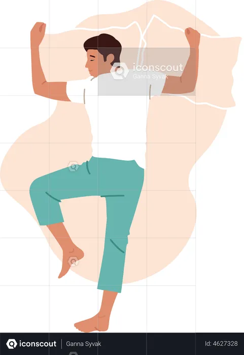 Man sleeping peacefully on belly  Illustration