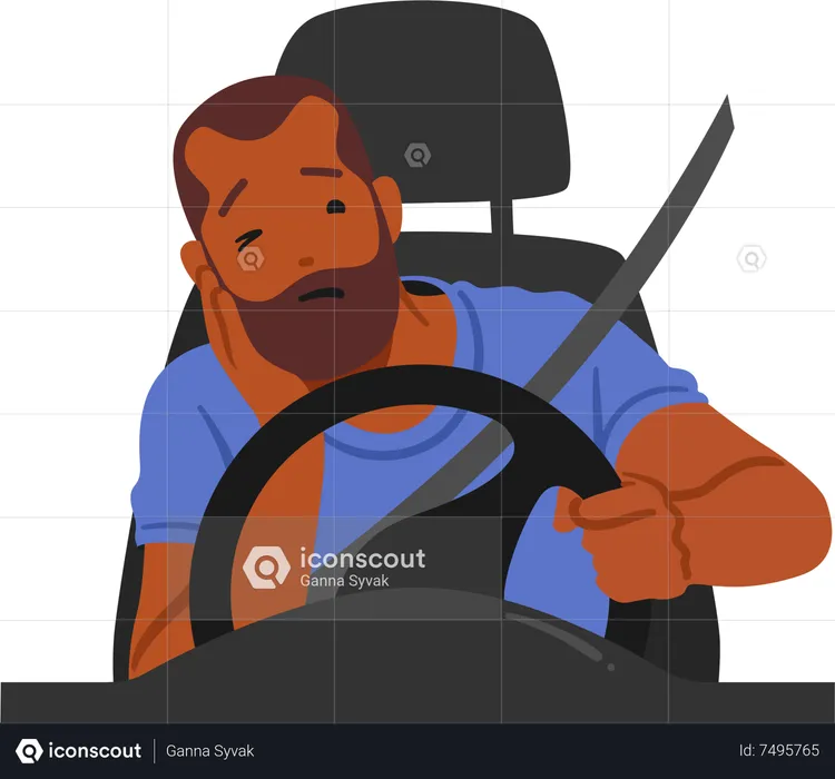 Man Sleeping While Driving  Illustration