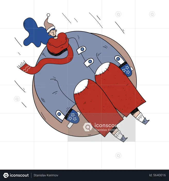 Man slides down using snow slide  Illustration