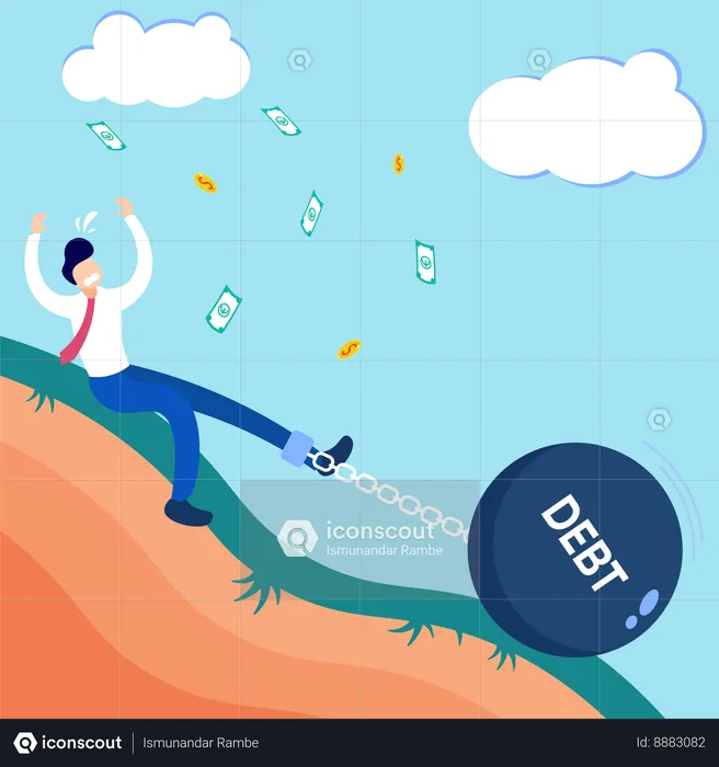 Man sliding down with debt ball  Illustration