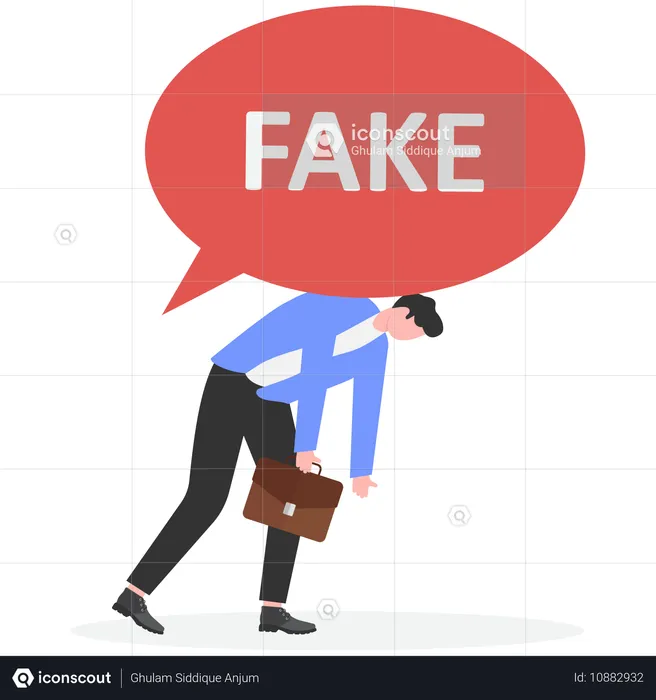 Man smashed to ground by fake news  Illustration