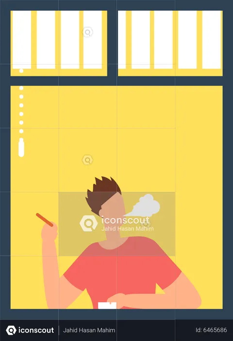 Man smoking at window  Illustration