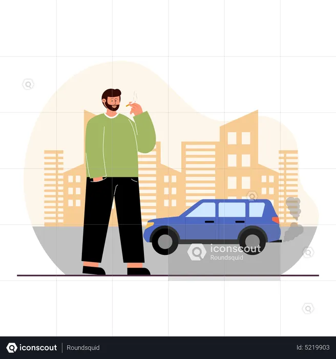 Man smoking cigarette in the streets  Illustration