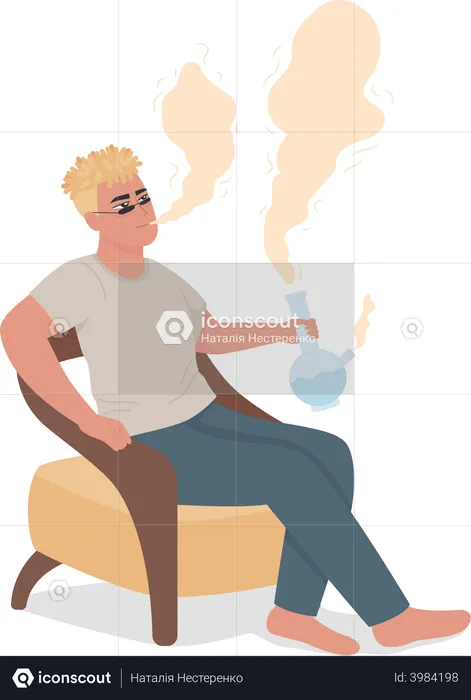 Man smoking glass pipe  Illustration