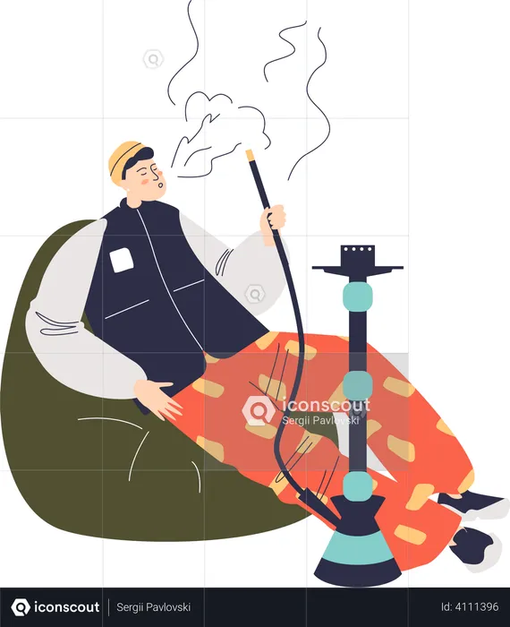Man smoking hookah  Illustration