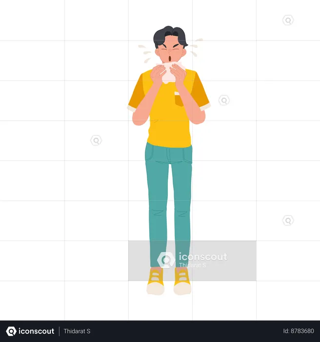Man Sneezing With Tissue Paper  Illustration