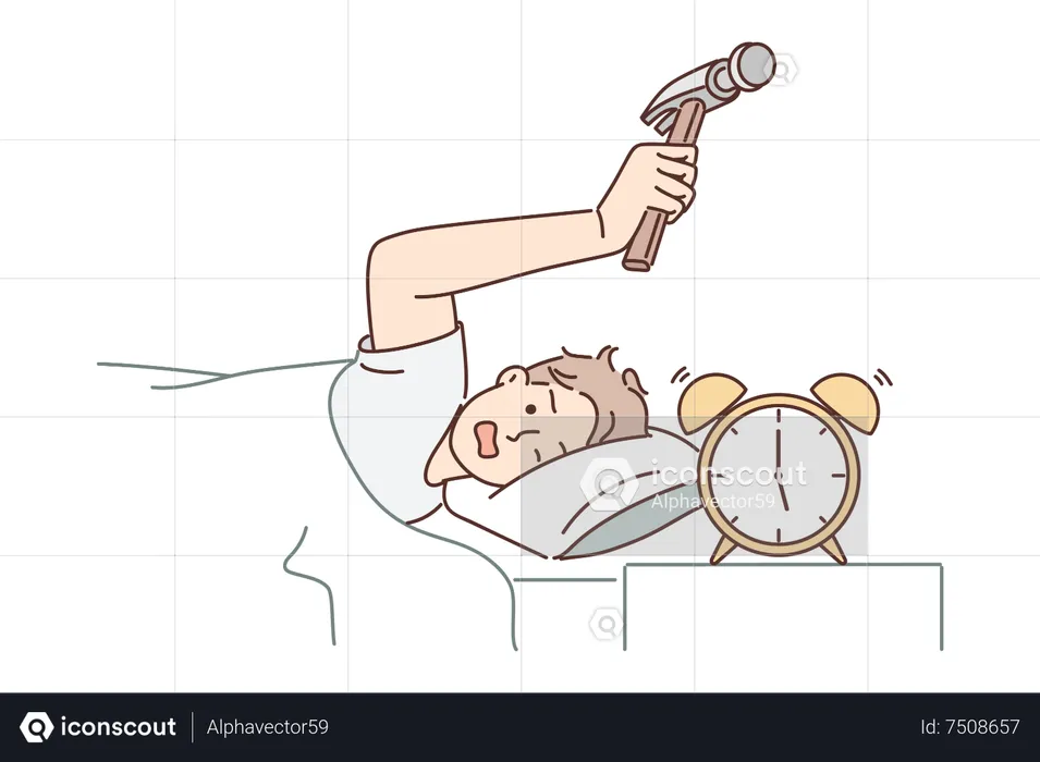 Man snoozing alarm  Illustration