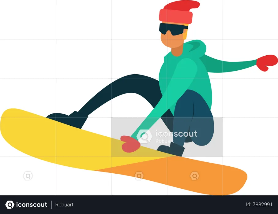 Man Snowboarding Winter Sport Activity Isolated  Illustration