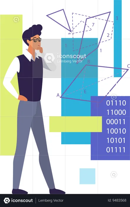 Man solving binary code  Illustration