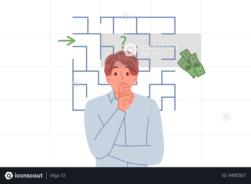 Man solving earning puzzle  Illustration