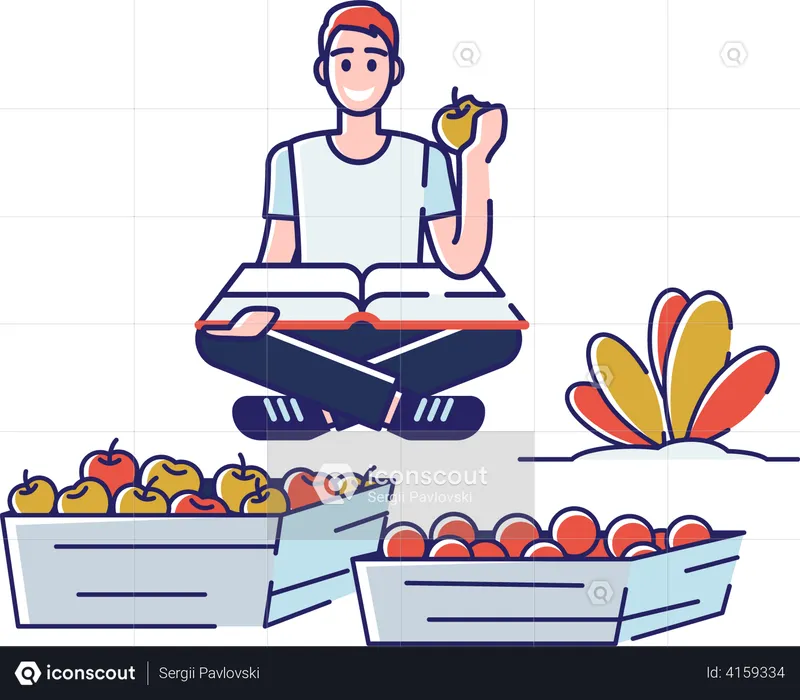 Man sorting fruits according to categories  Illustration