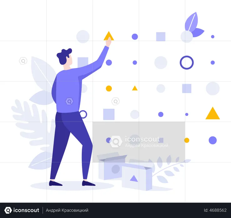 Man sorting unstructured data process  Illustration