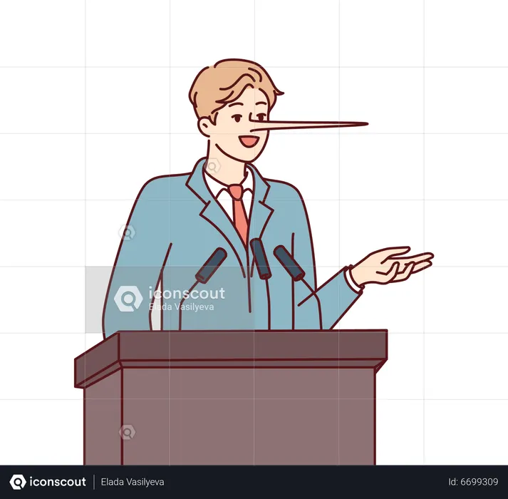Man speaking lie on podium  Illustration