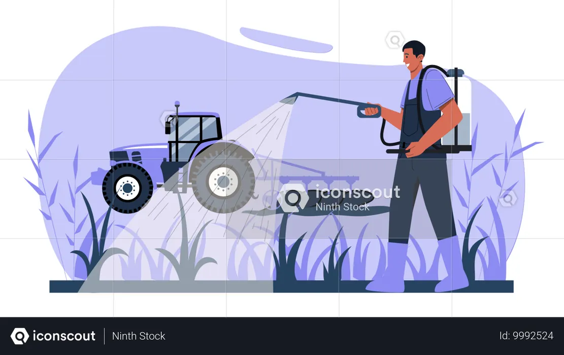 Man Spraying Chemicals On Crops  Illustration