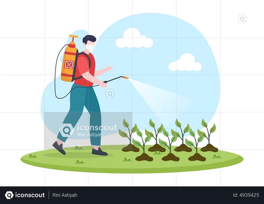 Man Spraying Chemicals On Crops  Illustration