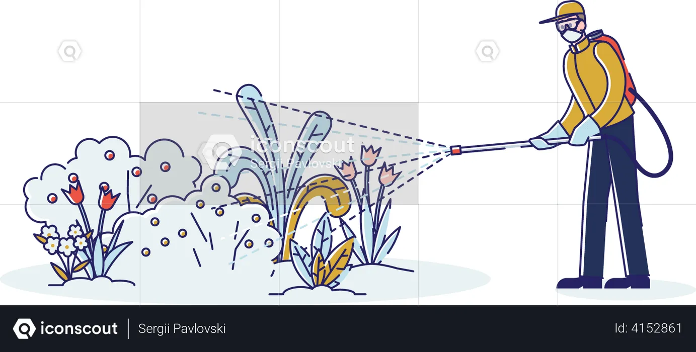 Man spraying pesticide in garden  Illustration