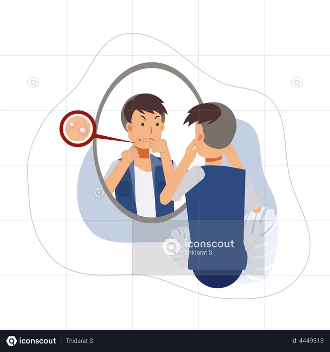 Man squeezing his pimple  Illustration