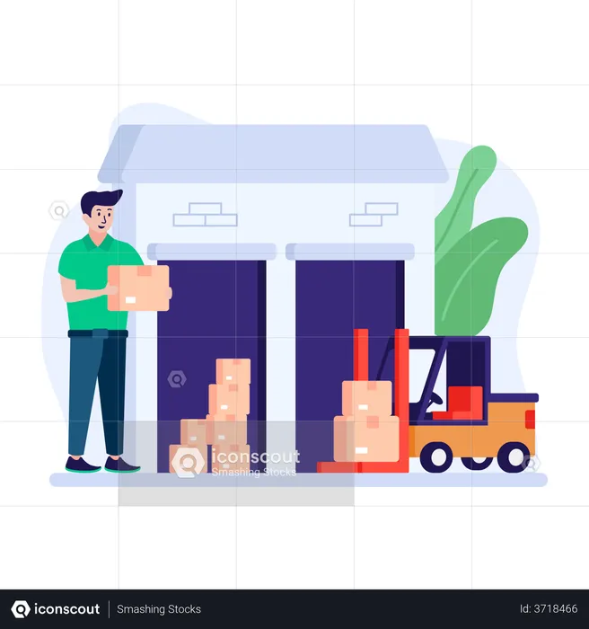 Man stacking boxes in the warehouse storage  Illustration