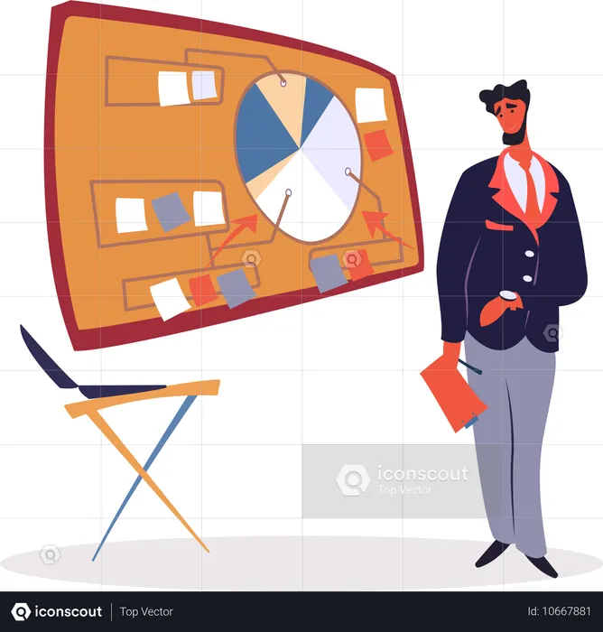 Man Stand near Chart Board on Business Appointment  Illustration