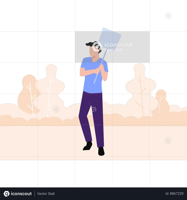 Man standing and  holding board  Illustration