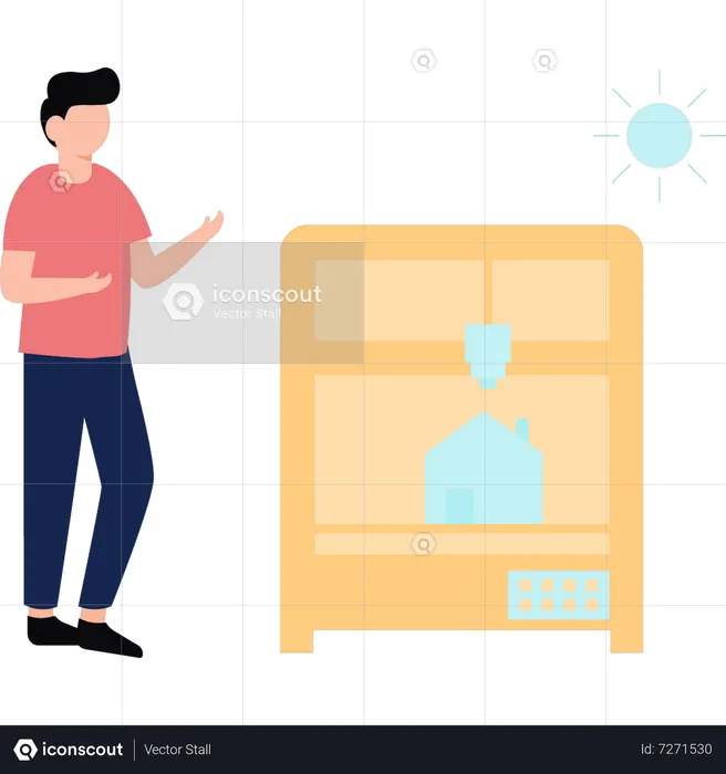 Man standing and looking at temperature of house  Illustration
