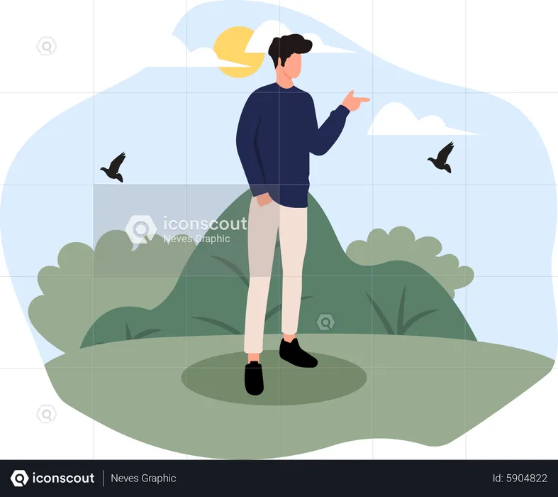 Man standing at camp  Illustration