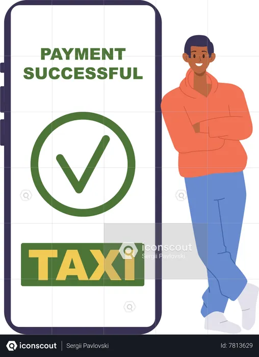 Man standing beside payment successful on mobile phone  Illustration