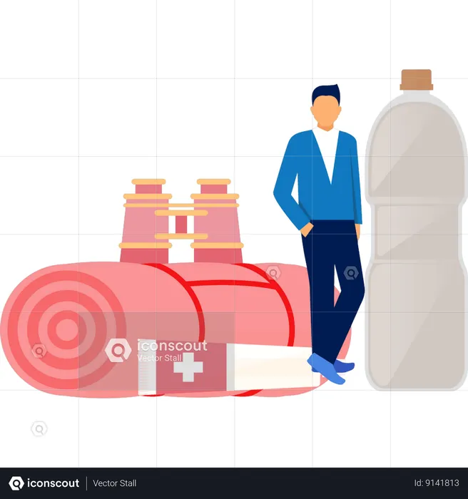 Man Standing By Bottle  Illustration