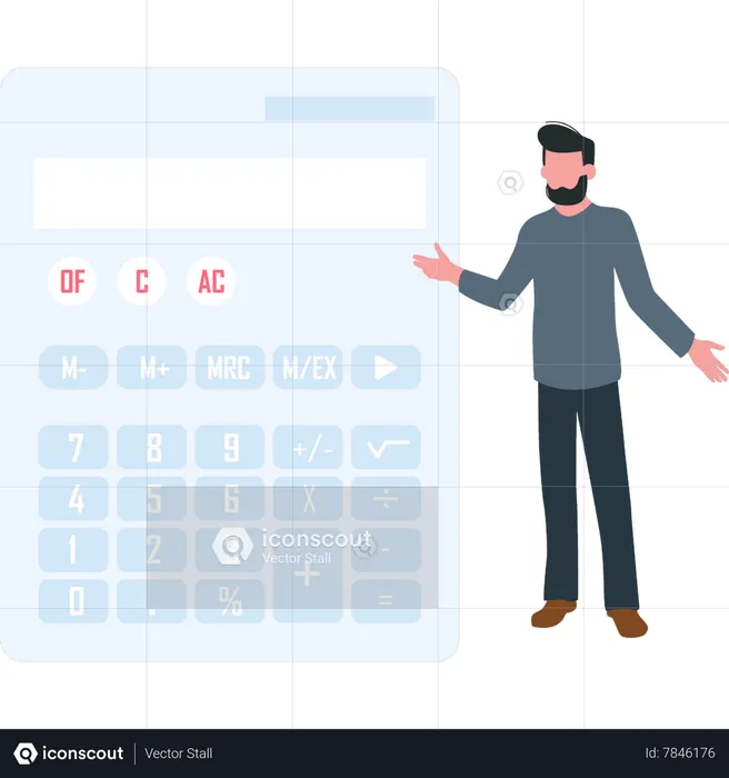 Man standing by calculator  Illustration