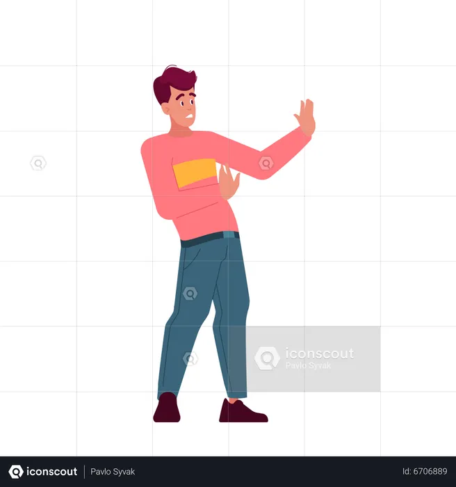 Man Standing Defensively With Stretched Arms  Illustration